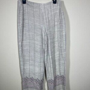 Dana Buchman Luxe Women's Cream Embroidered Linen Blend Raw Hem Floral Pants 4